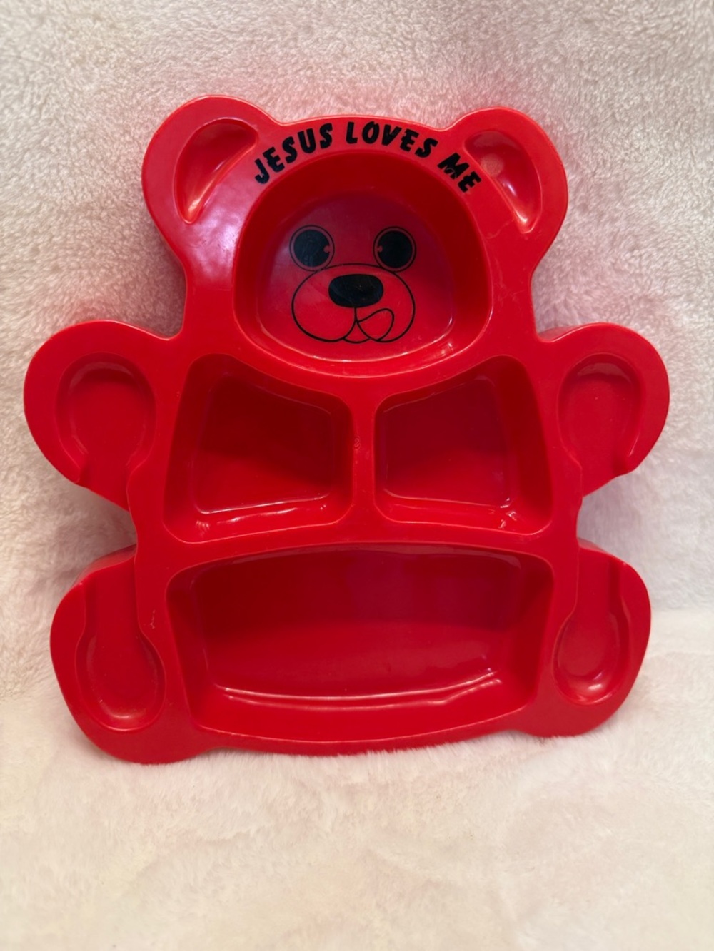 Vintage Kids Red Bear-Shaped Snack Plate - Jesus Loves Me
